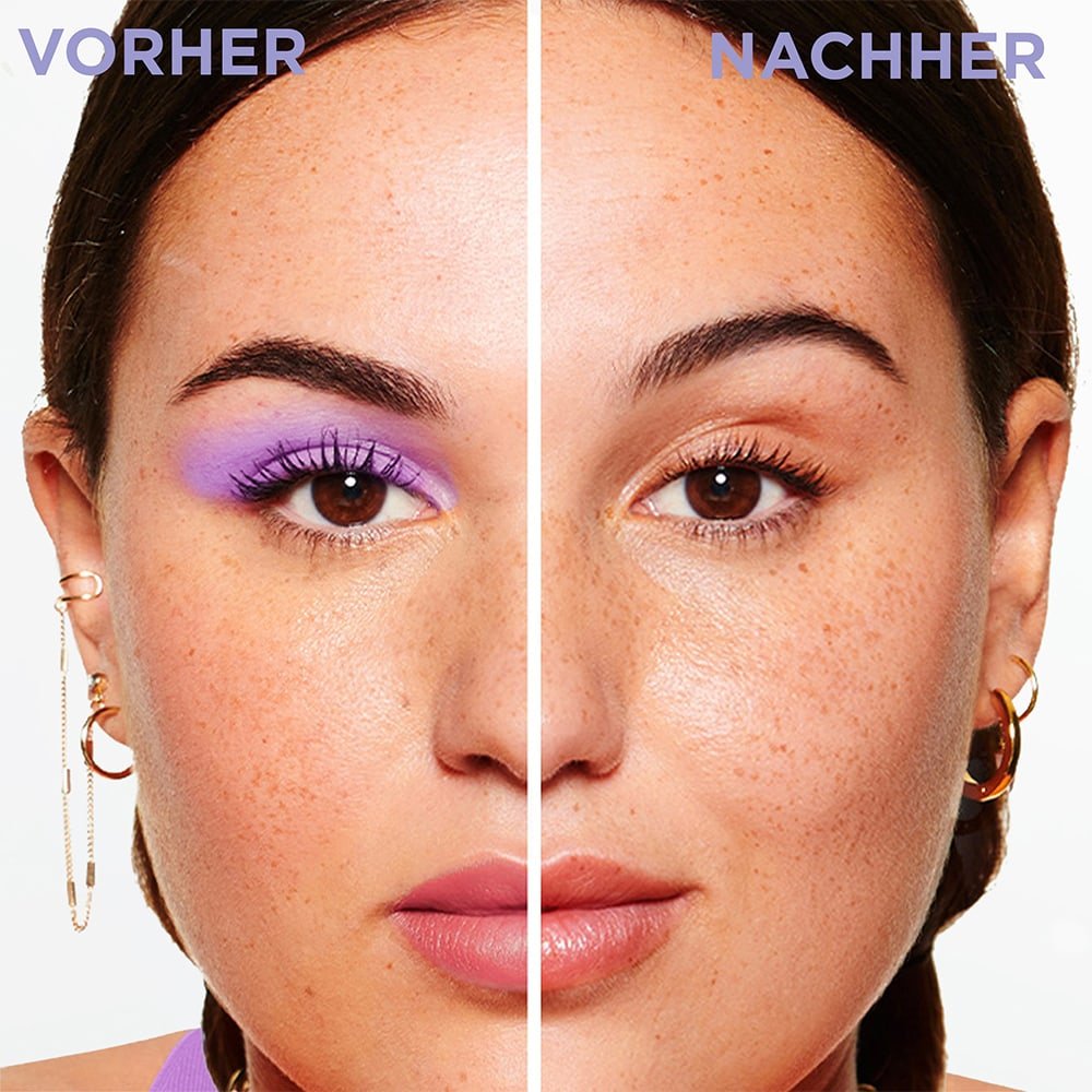 Vorher Nachher Bild einer Frau mit und ohne Make up